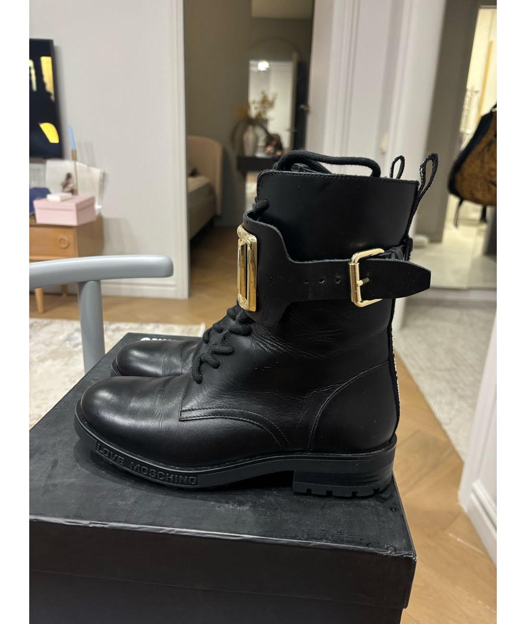 LOVE MOSCHINO Черные кожаные ботинки, фото 4