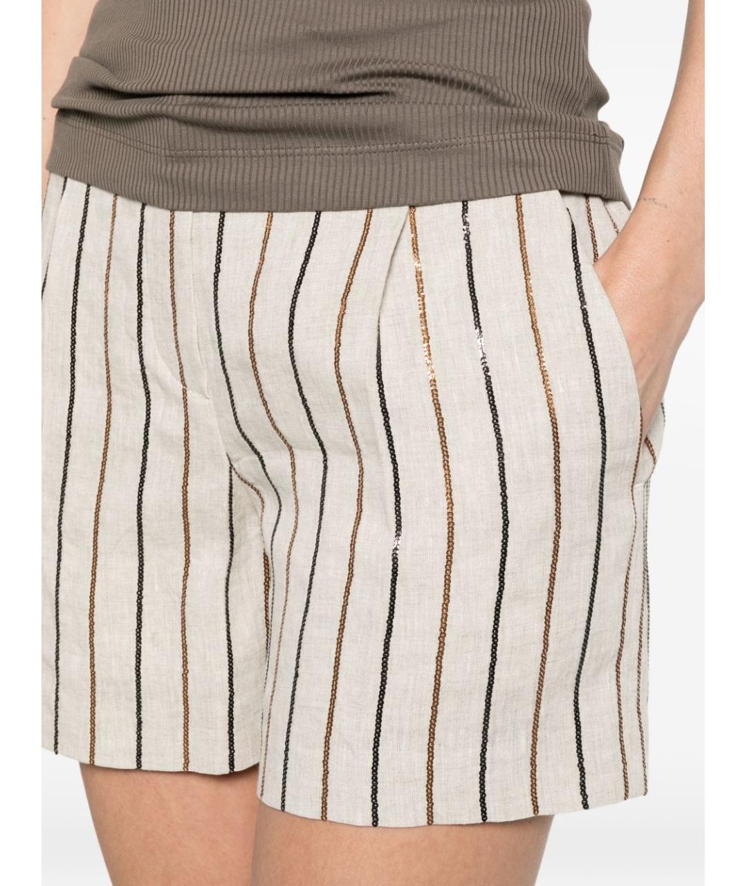 BRUNELLO CUCINELLI Бежевые льняные шорты, фото 4