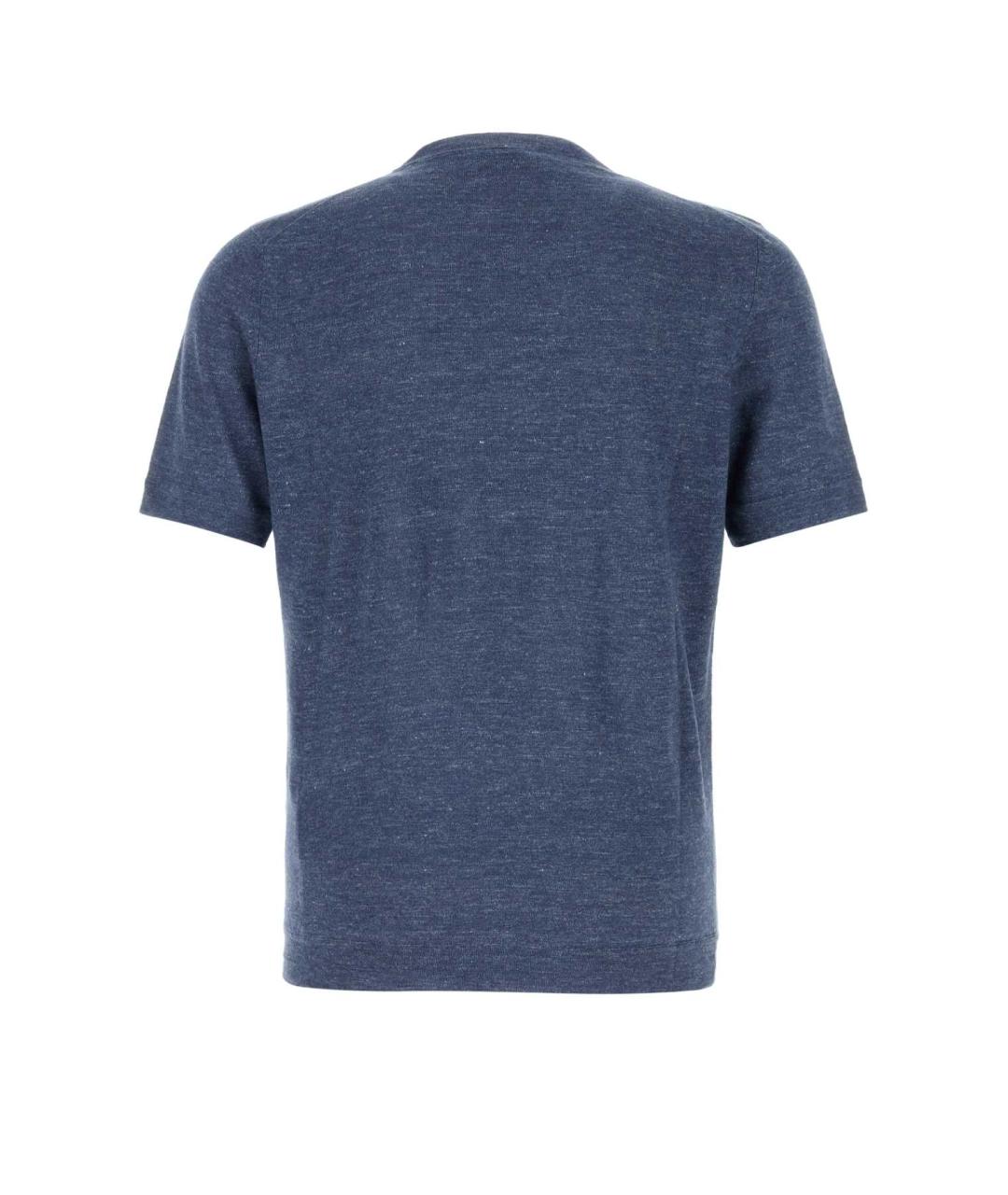 BRUNELLO CUCINELLI Синяя хлопковая футболка, фото 2