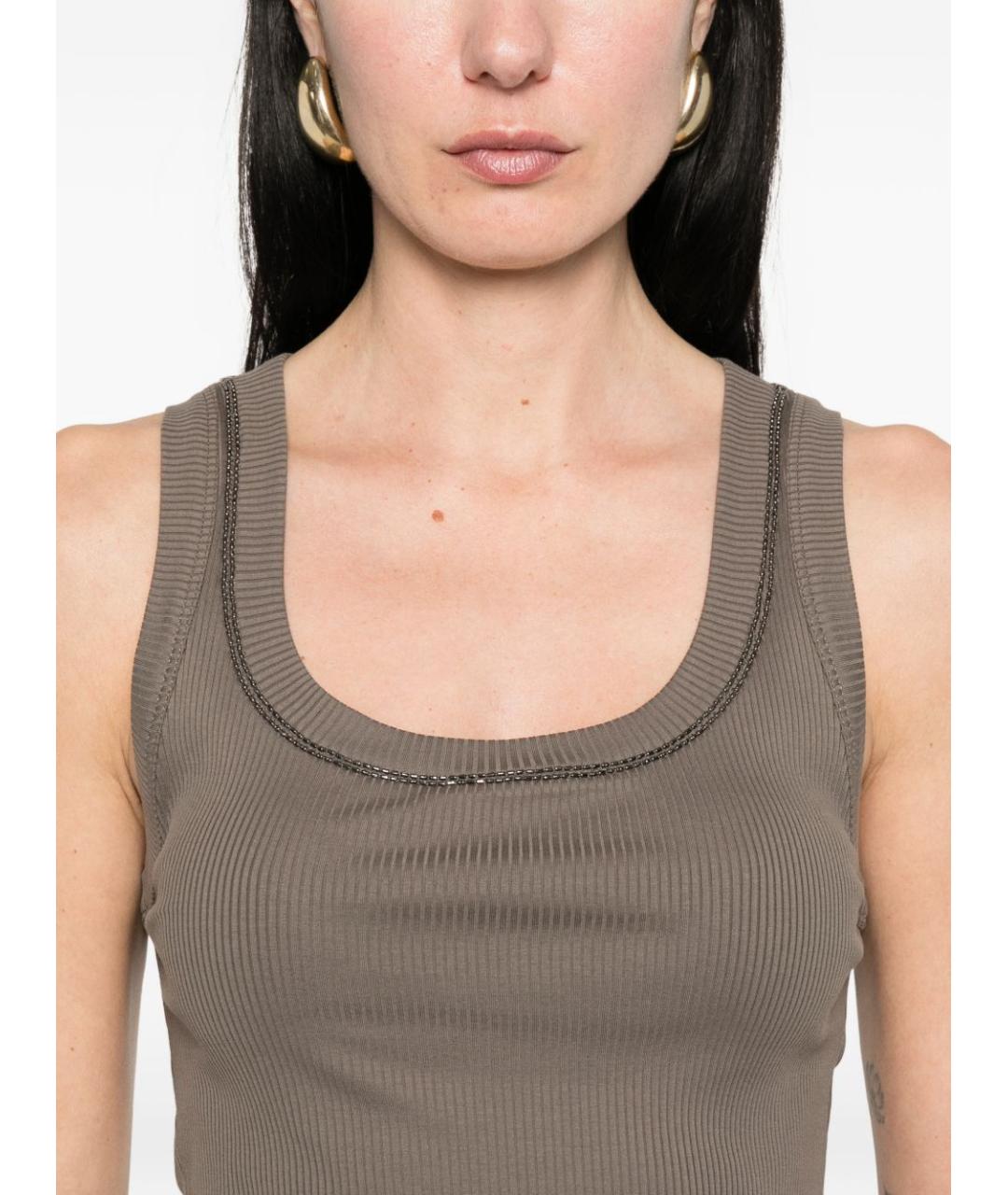 BRUNELLO CUCINELLI Коричневая хлопковая майка, фото 4