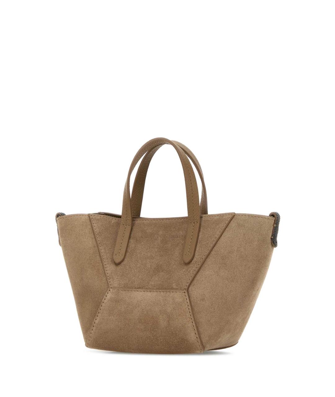 BRUNELLO CUCINELLI Бежевая кожаная сумка с короткими ручками, фото 2