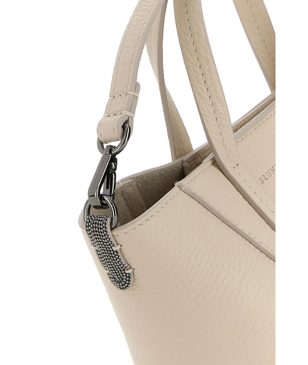 BRUNELLO CUCINELLI Бежевая кожаная сумка тоут, фото 4