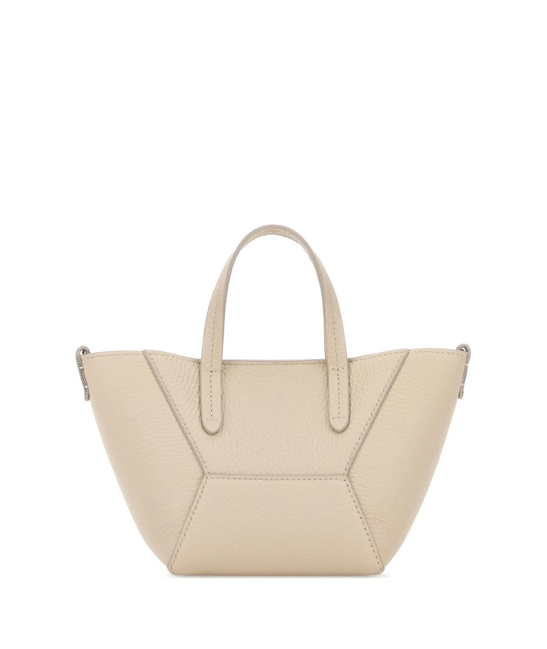 BRUNELLO CUCINELLI Бежевая кожаная сумка тоут, фото 3