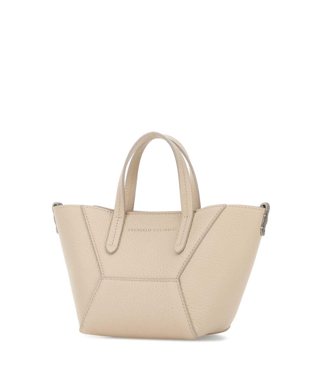 BRUNELLO CUCINELLI Бежевая кожаная сумка тоут, фото 2