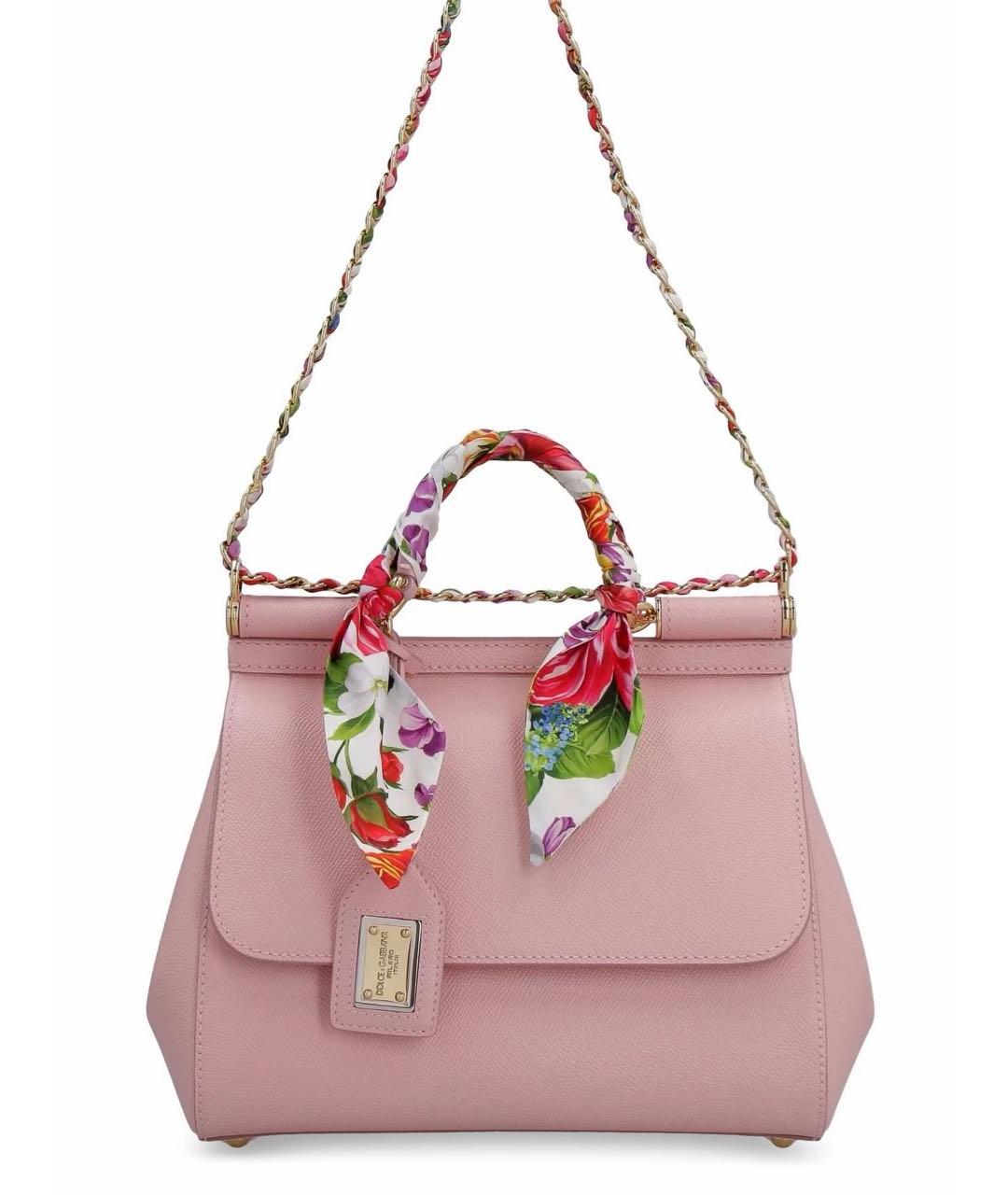 DOLCE&GABBANA Розовая кожаная сумка с короткими ручками, фото 7