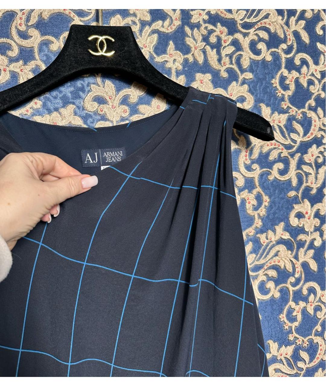 ARMANI JEANS Синее шелковое повседневное платье, фото 2