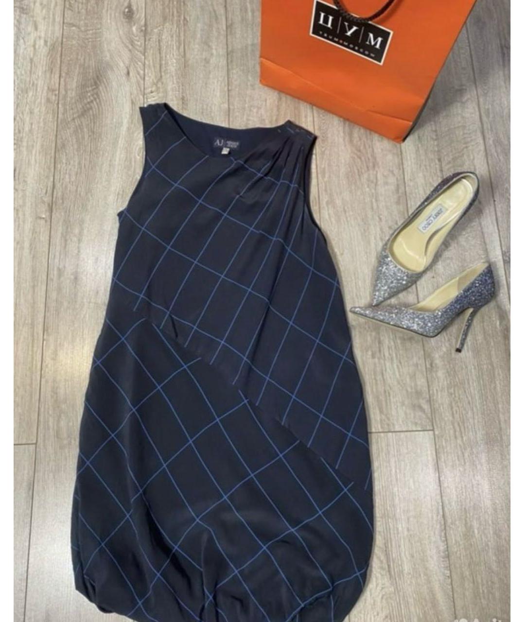 ARMANI JEANS Синее шелковое повседневное платье, фото 7