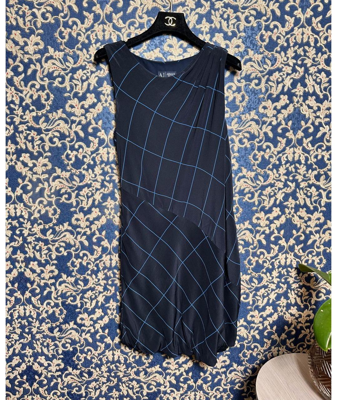 ARMANI JEANS Синее шелковое повседневное платье, фото 8