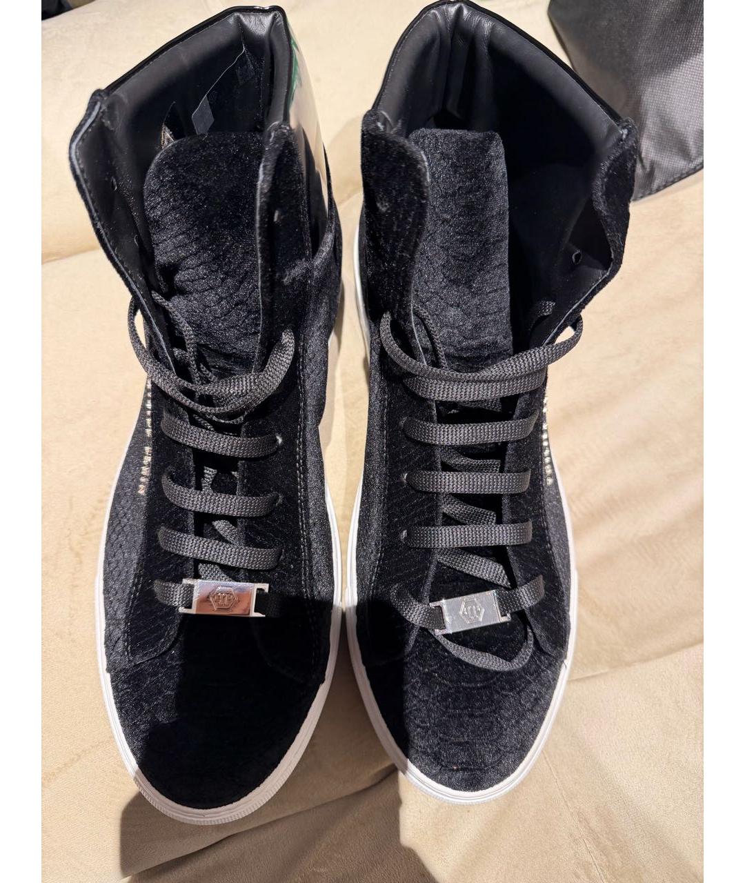 PHILIPP PLEIN Черные бархатные высокие кроссовки / кеды, фото 2