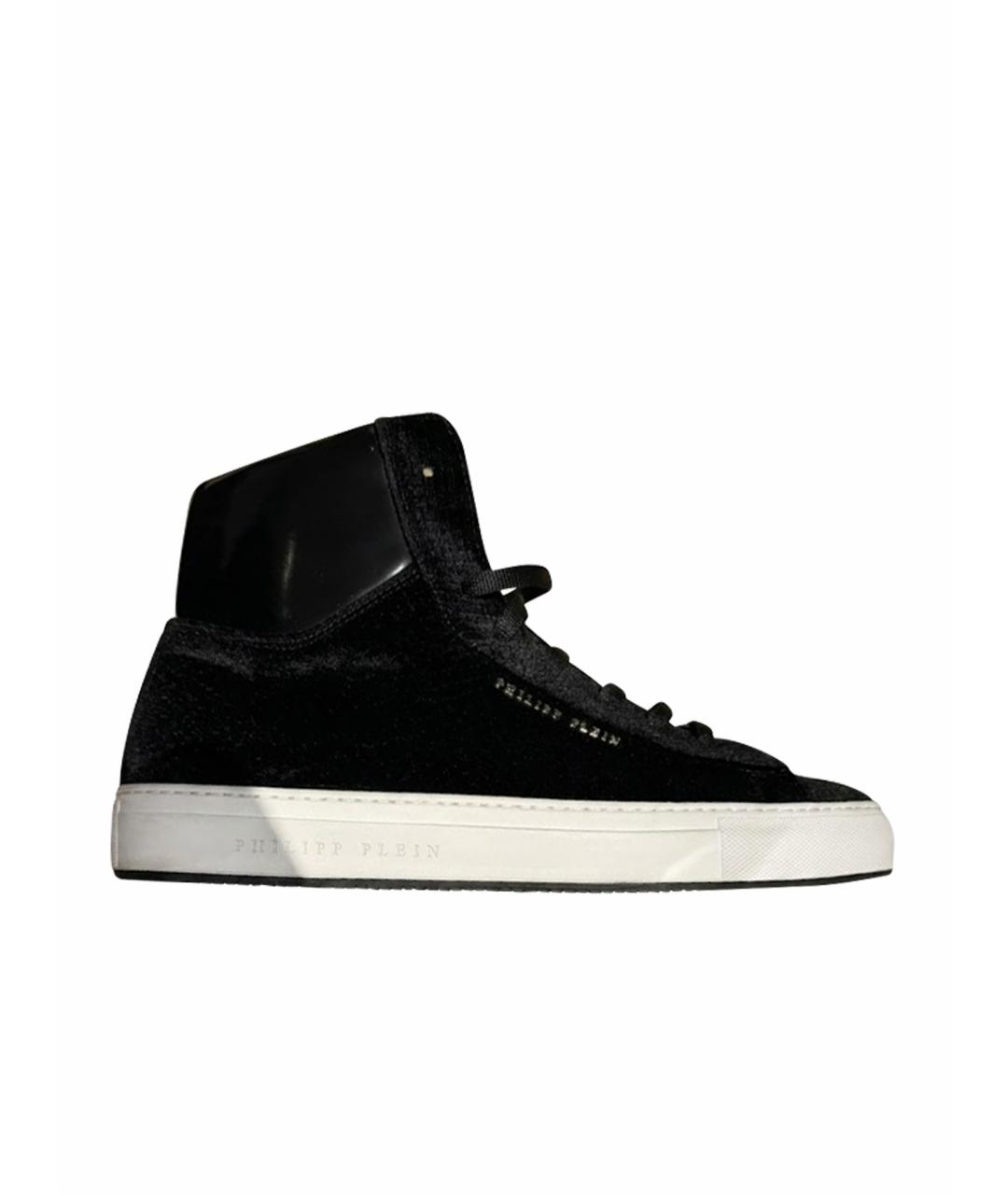 PHILIPP PLEIN Черные бархатные высокие кроссовки / кеды, фото 1