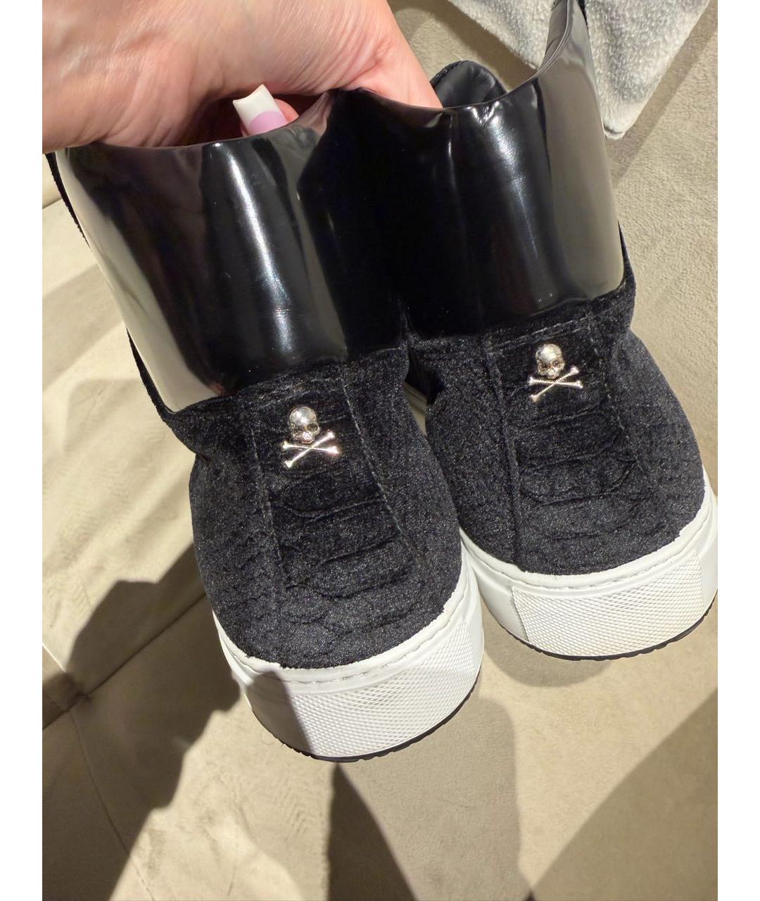 PHILIPP PLEIN Черные бархатные высокие кроссовки / кеды, фото 4