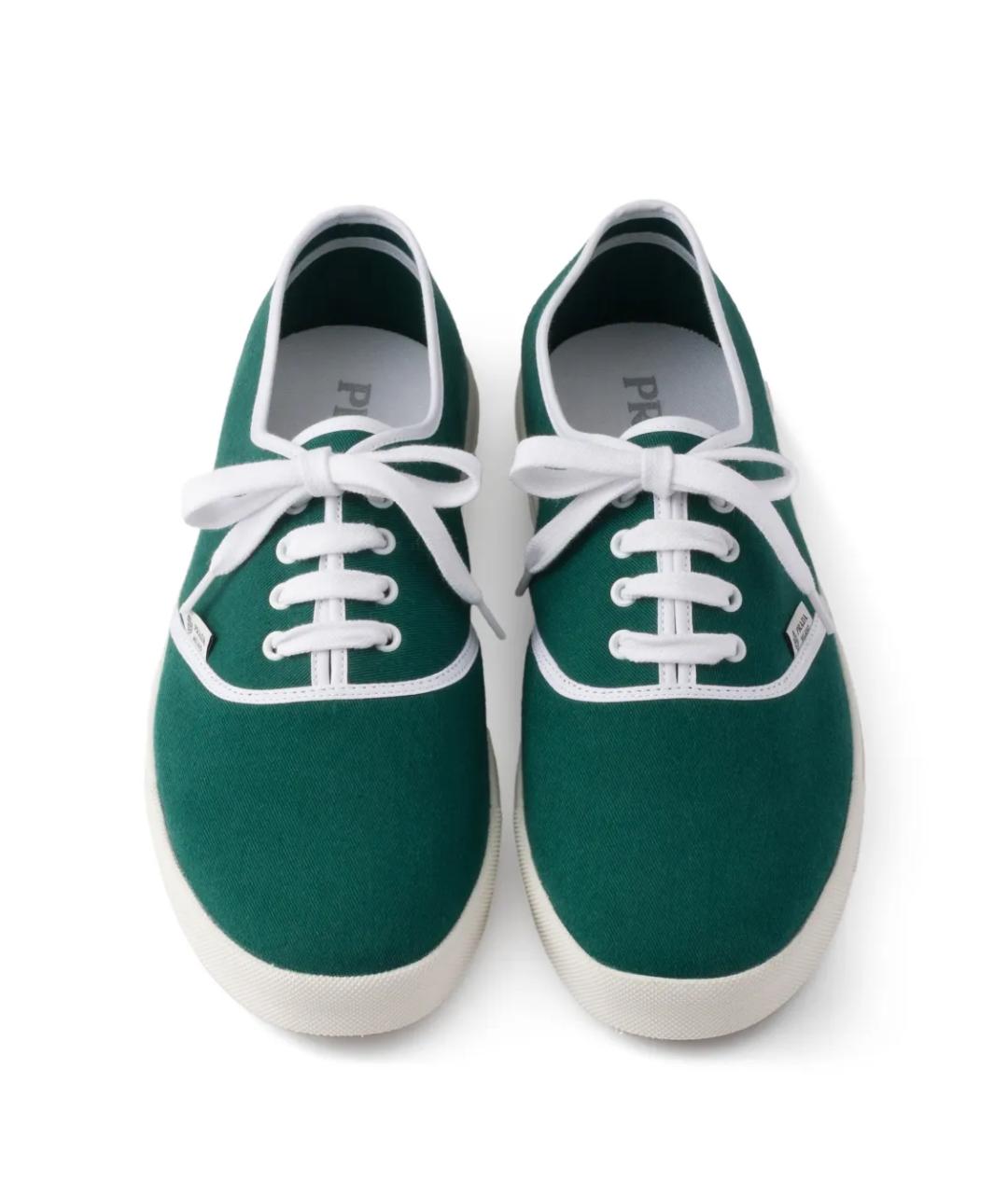 PRADA Зеленые текстильные низкие кроссовки / кеды, фото 5