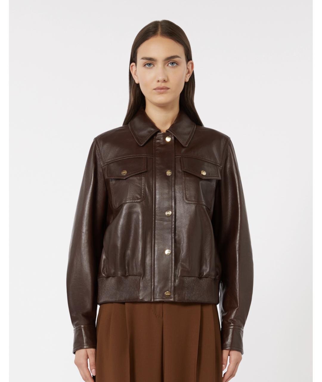 MAX MARA STUDIO Коричневая кожаная куртка, фото 3