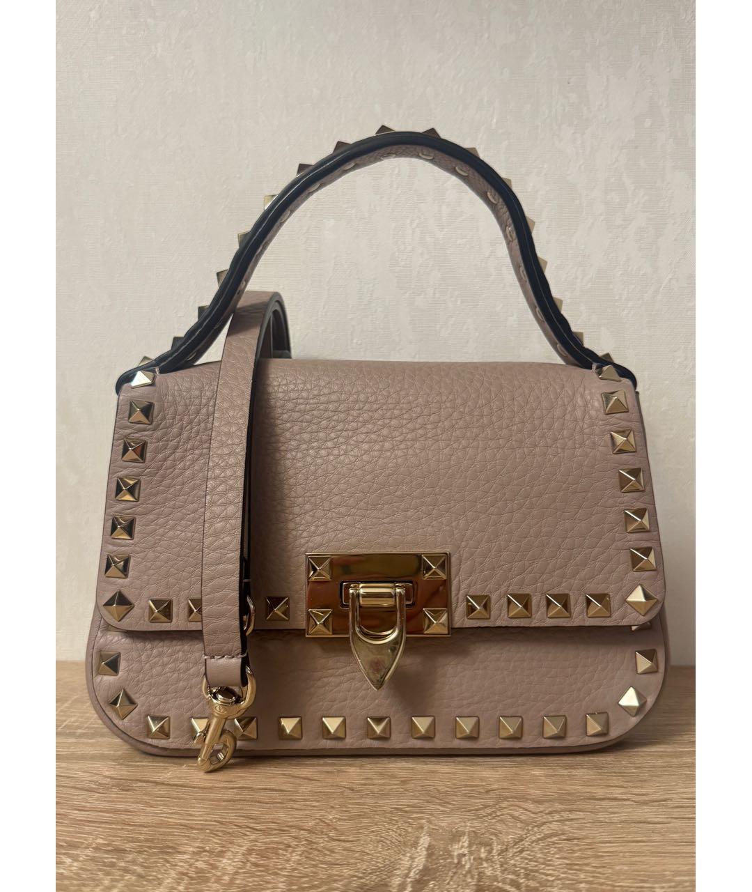 VALENTINO Бежевая кожаная сумка с короткими ручками, фото 9