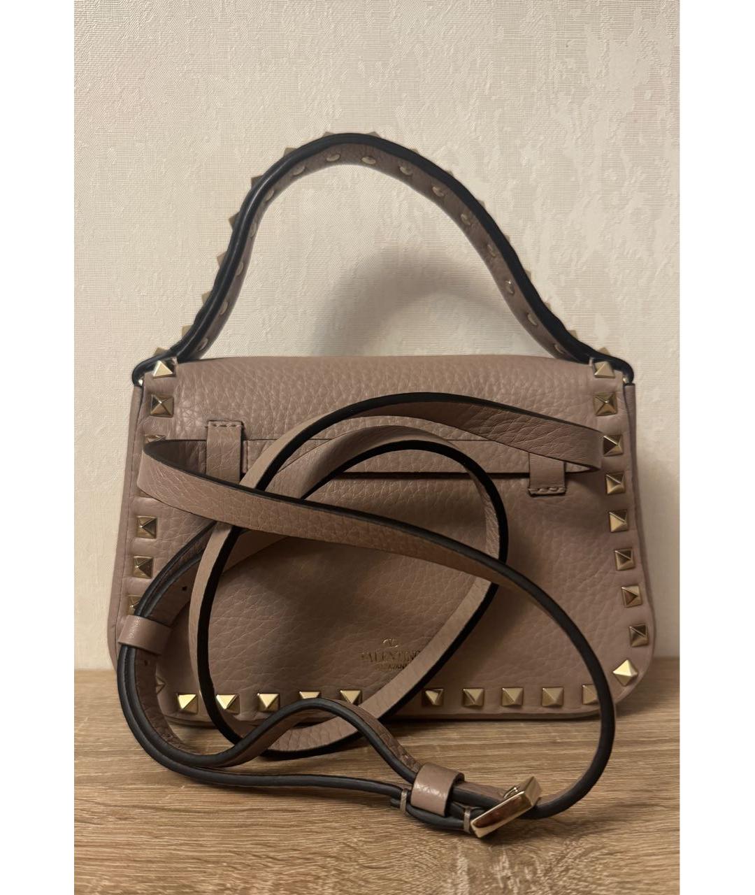 VALENTINO Бежевая кожаная сумка с короткими ручками, фото 2