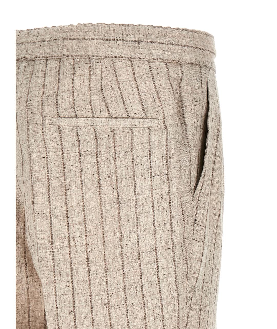BRUNELLO CUCINELLI Бежевые льняные повседневные брюки, фото 4