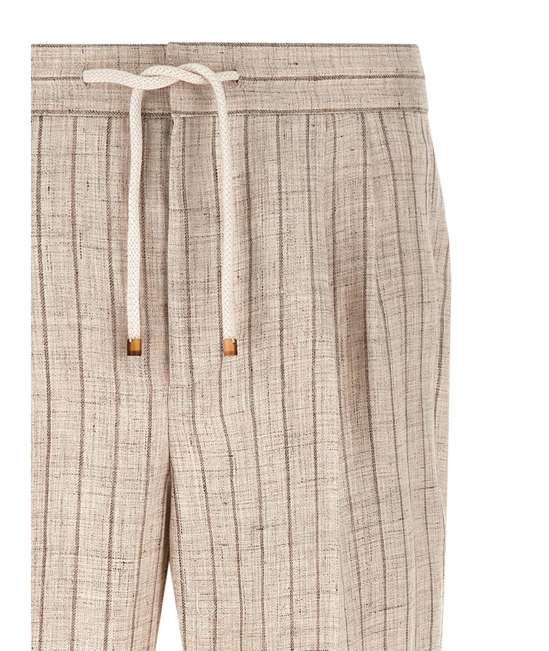 BRUNELLO CUCINELLI Бежевые льняные повседневные брюки, фото 3