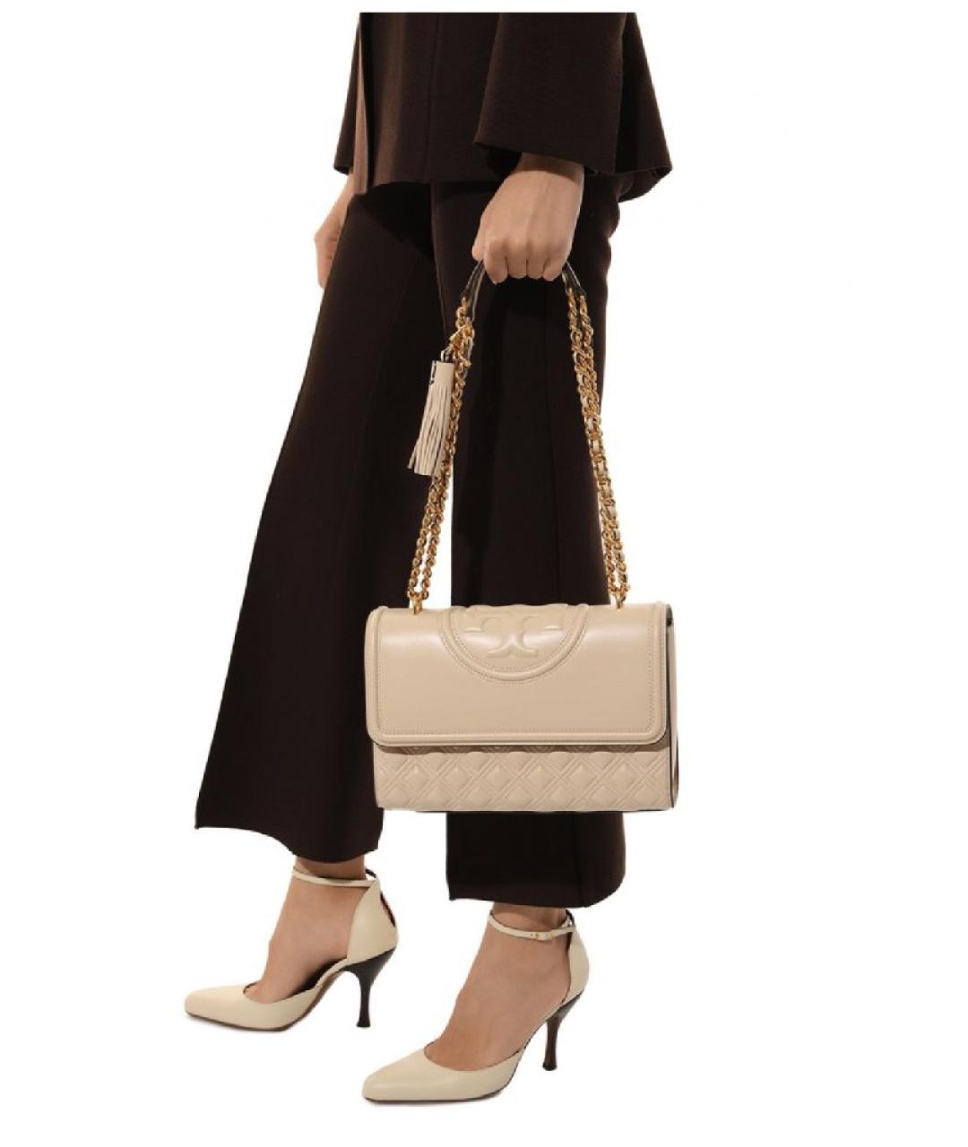 TORY BURCH Бежевая кожаная сумка через плечо, фото 4