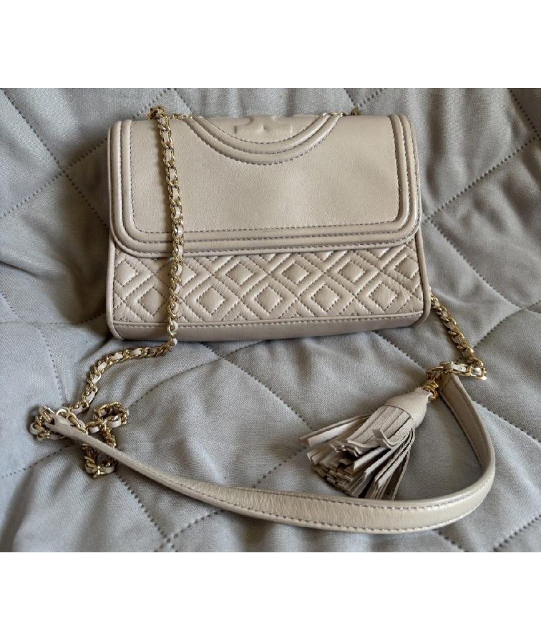 TORY BURCH Бежевая кожаная сумка через плечо, фото 5