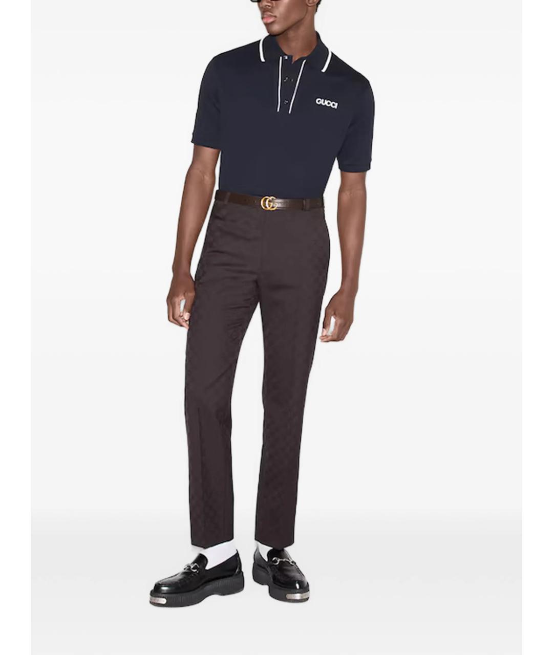 GUCCI Темно-синее хлопковое поло с коротким рукавом, фото 3