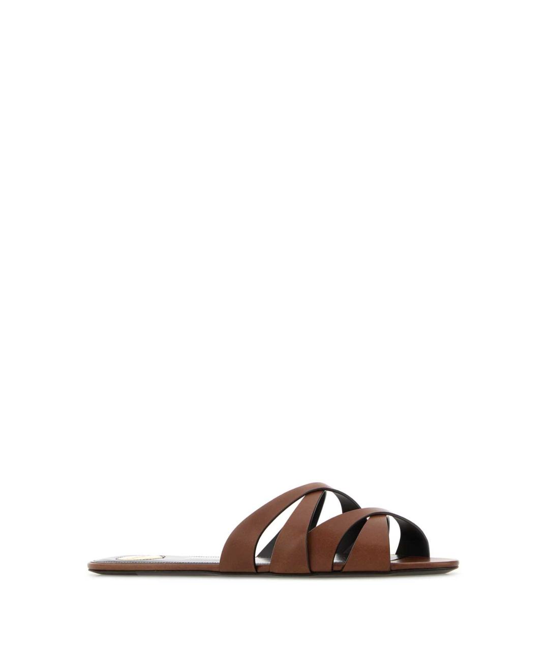 SAINT LAURENT Коричневые кожаные сандалии, фото 2
