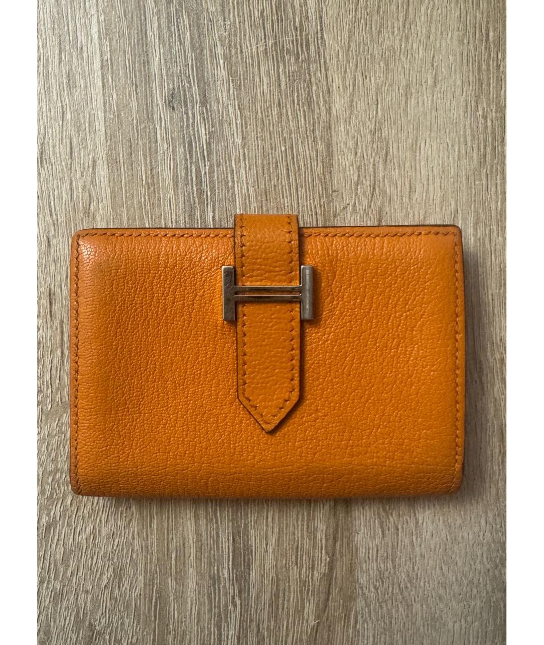 HERMES Оранжевый кожаный кошелек, фото 7