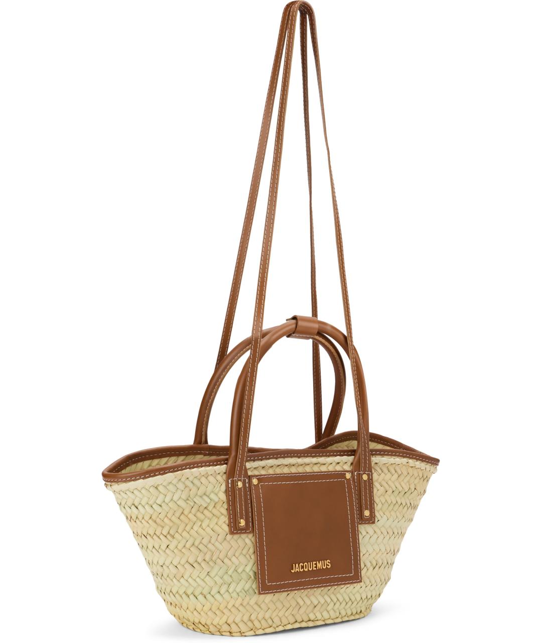 JACQUEMUS Бежевая пелетеная сумка тоут, фото 3