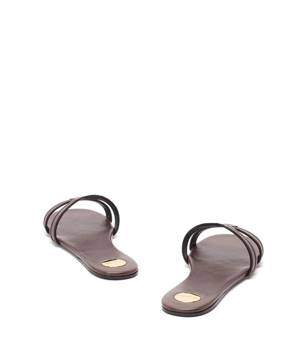 SAINT LAURENT Коричневые кожаные шлепанцы, фото 3
