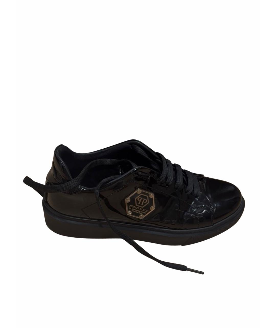 PHILIPP PLEIN Черные кеды из лакированной кожи, фото 1