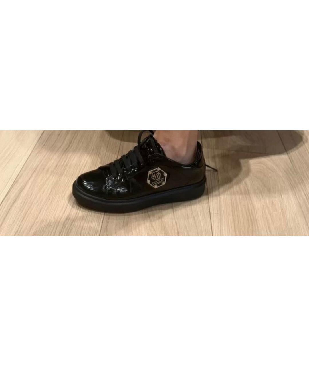 PHILIPP PLEIN Черные кеды из лакированной кожи, фото 2