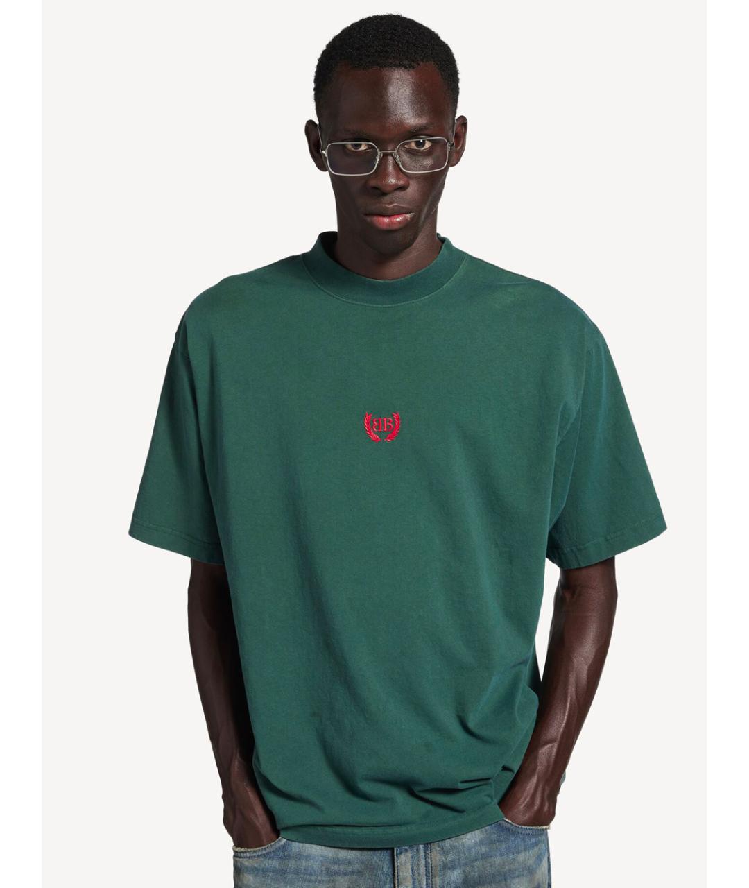 BALENCIAGA Зеленая хлопковая футболка, фото 2