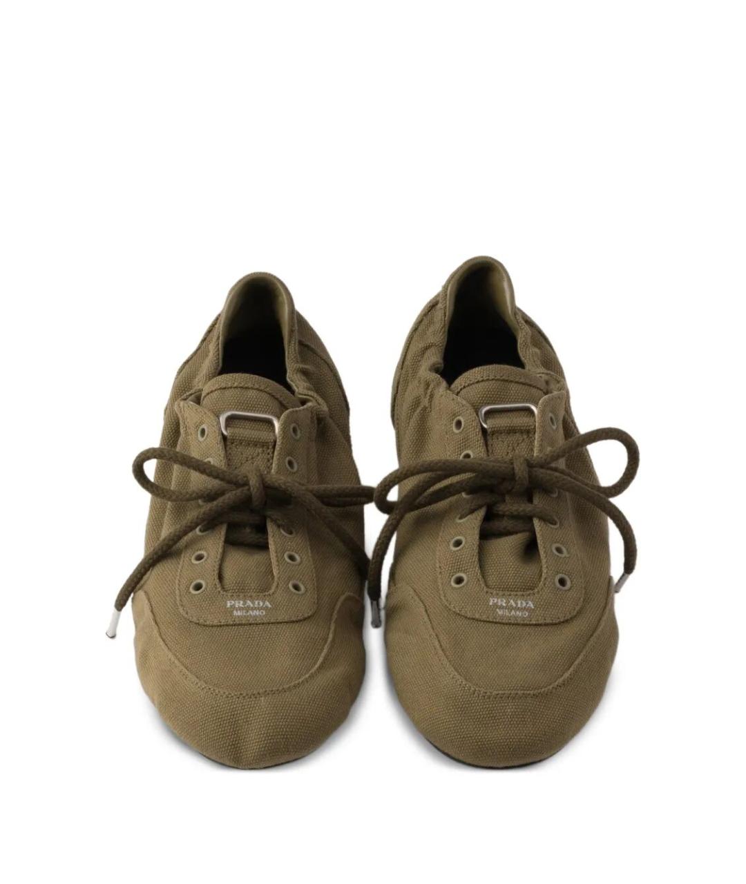 PRADA Хаки текстильные кроссовки, фото 5