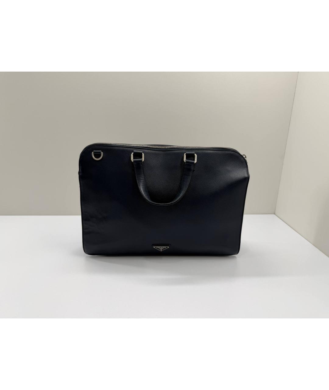 PRADA Темно-синий кожаный портфель, фото 10