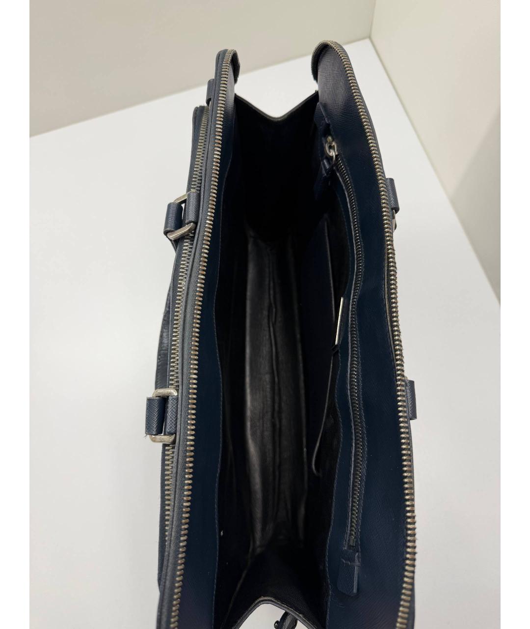 PRADA Темно-синий кожаный портфель, фото 9