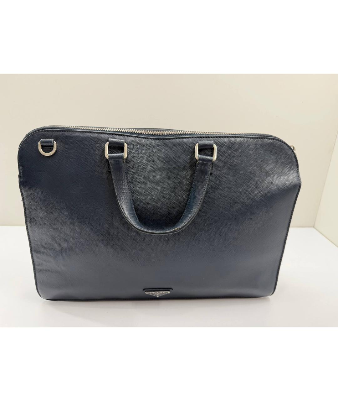PRADA Темно-синий кожаный портфель, фото 2