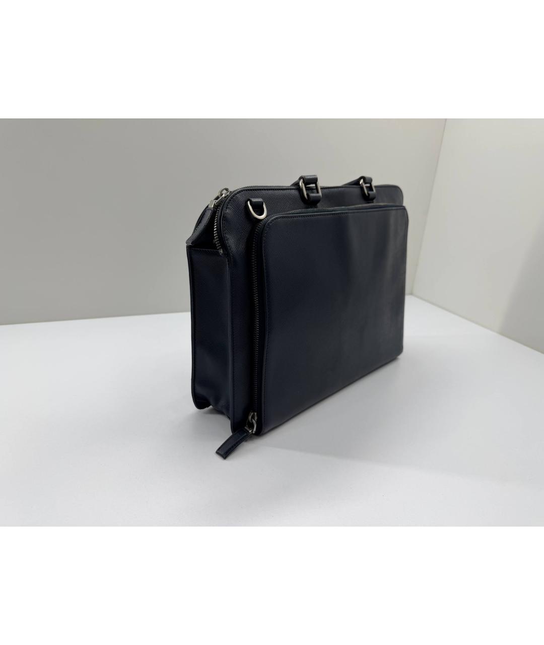 PRADA Темно-синий кожаный портфель, фото 7
