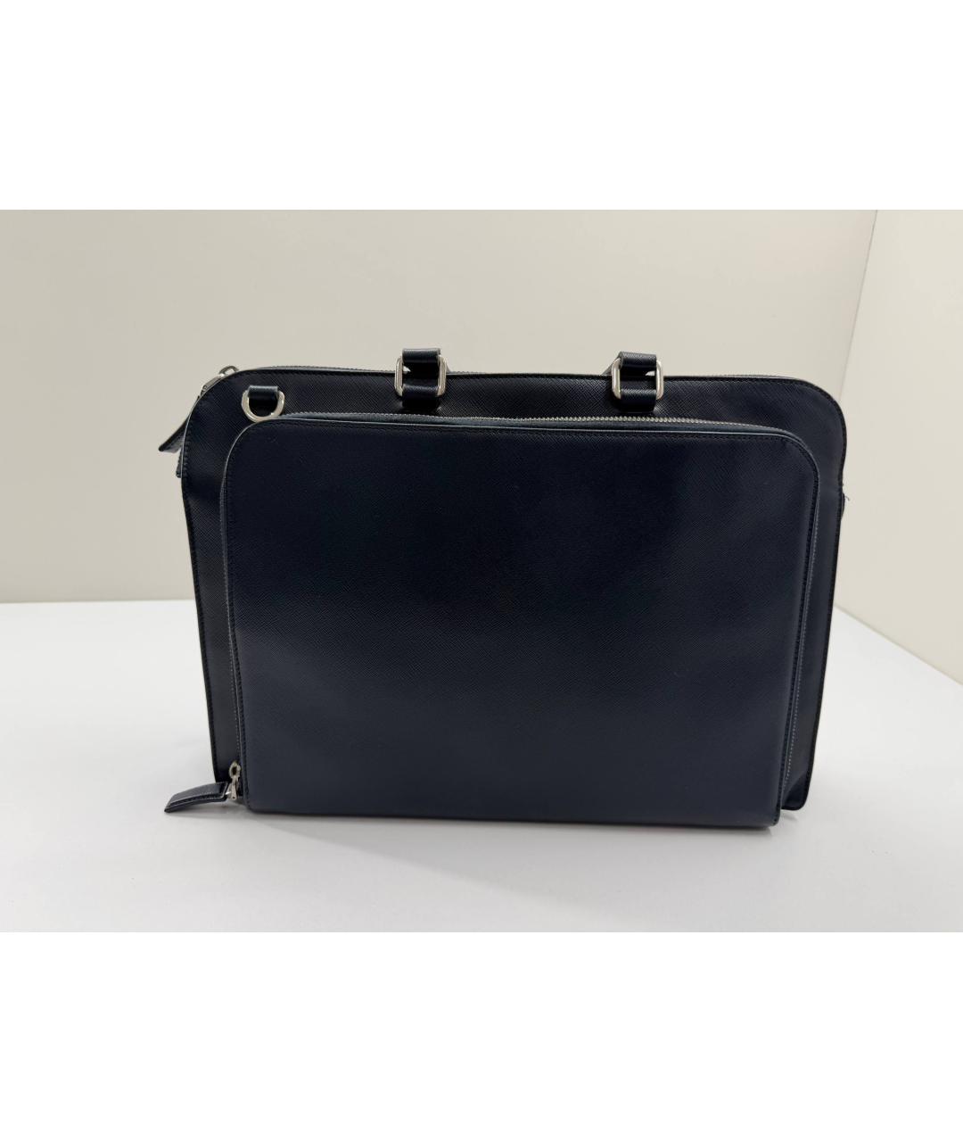 PRADA Темно-синий кожаный портфель, фото 6