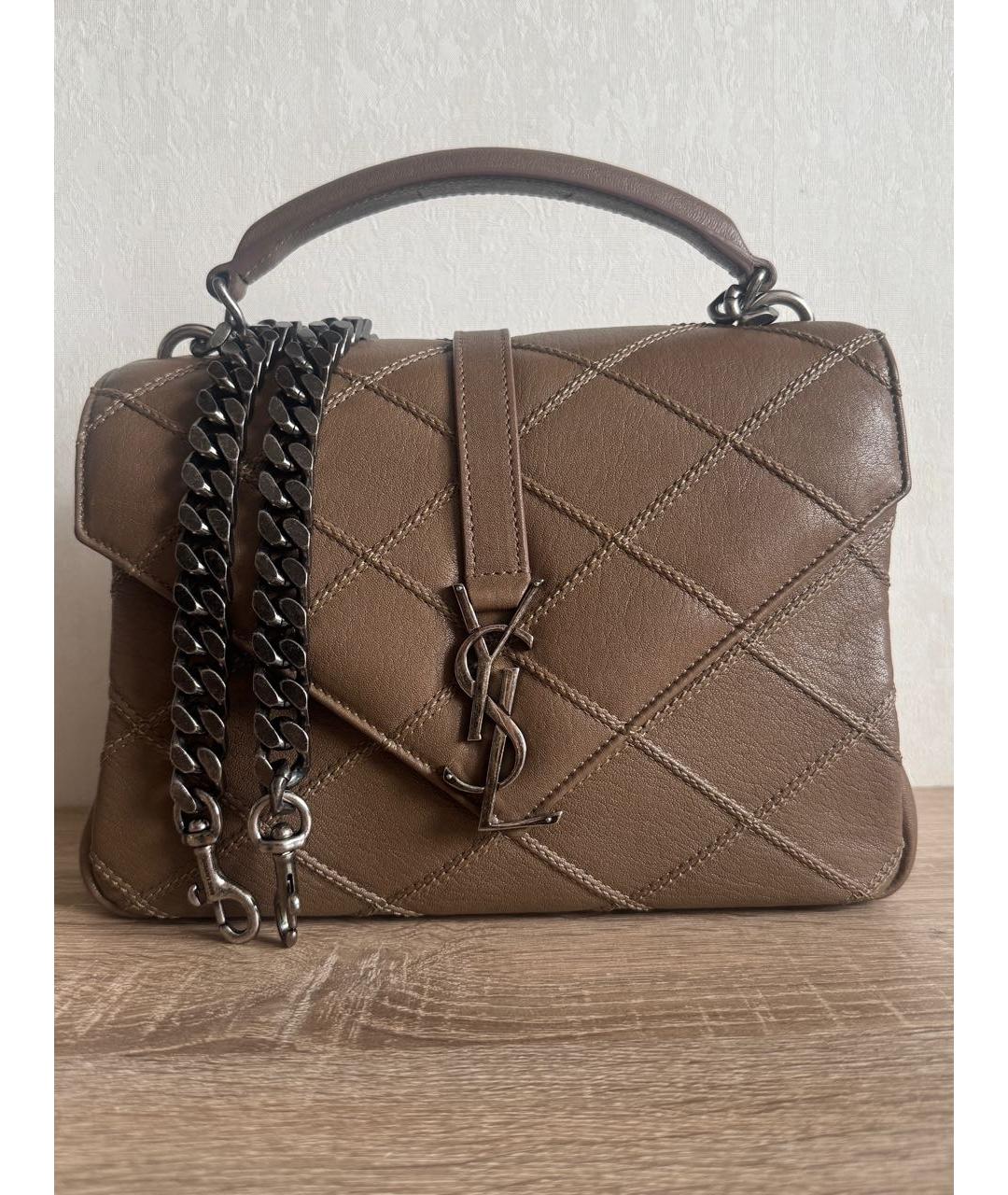 SAINT LAURENT Коричневая кожаная сумка через плечо, фото 9