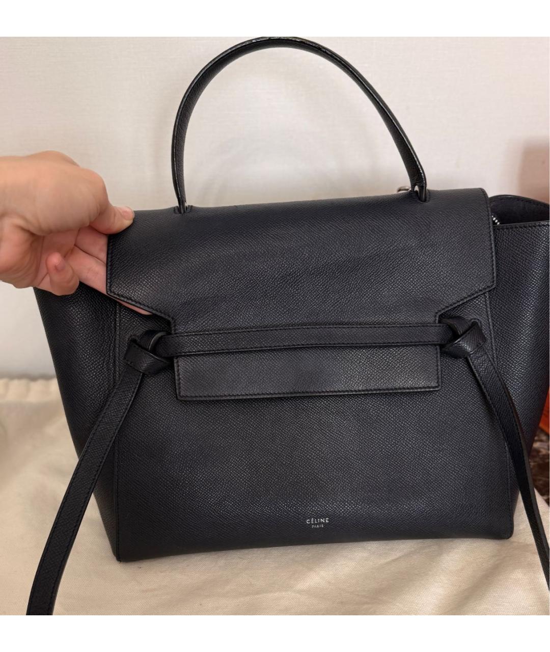 CELINE Темно-синяя кожаная сумка с короткими ручками, фото 6