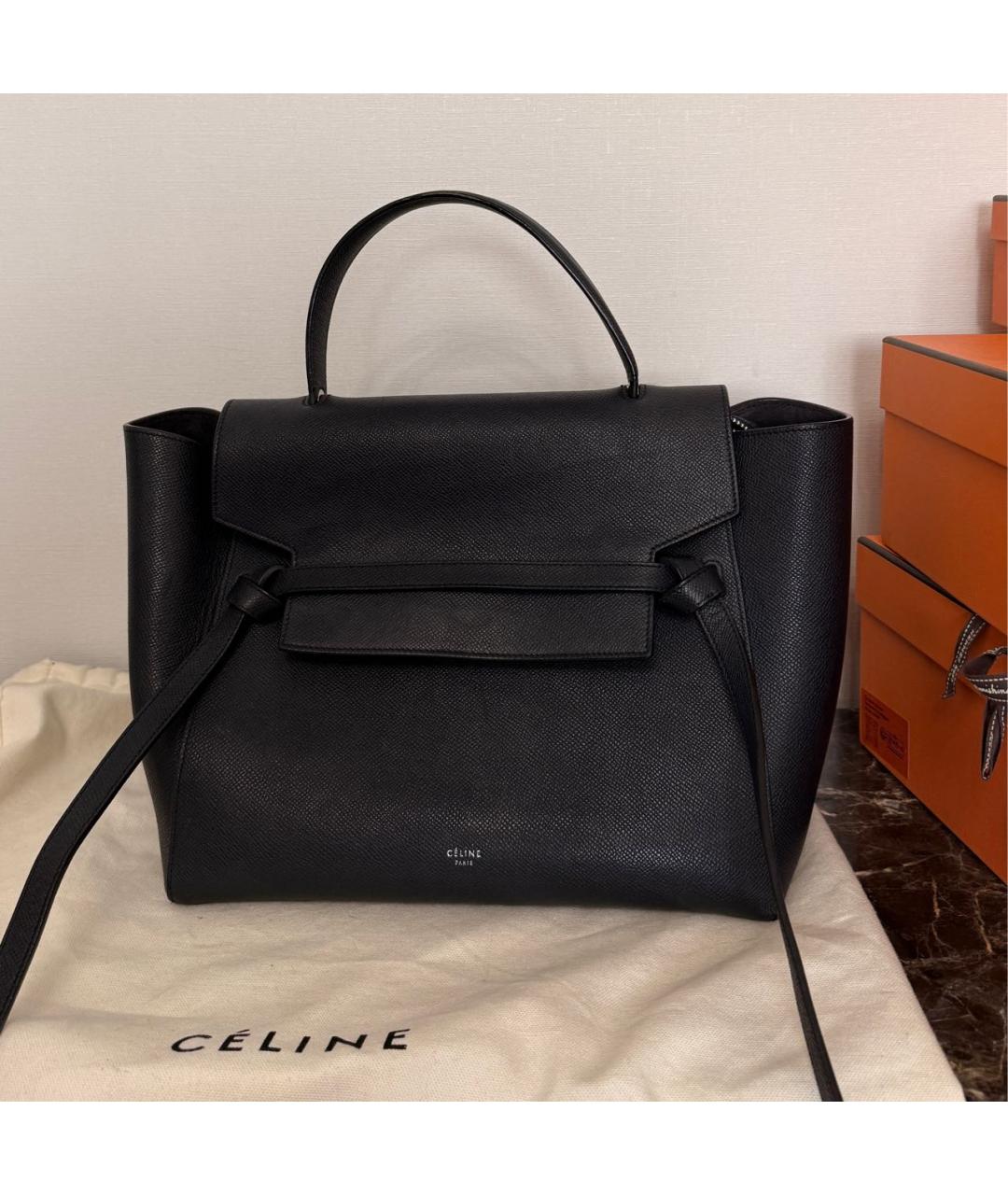 CELINE Темно-синяя кожаная сумка с короткими ручками, фото 9