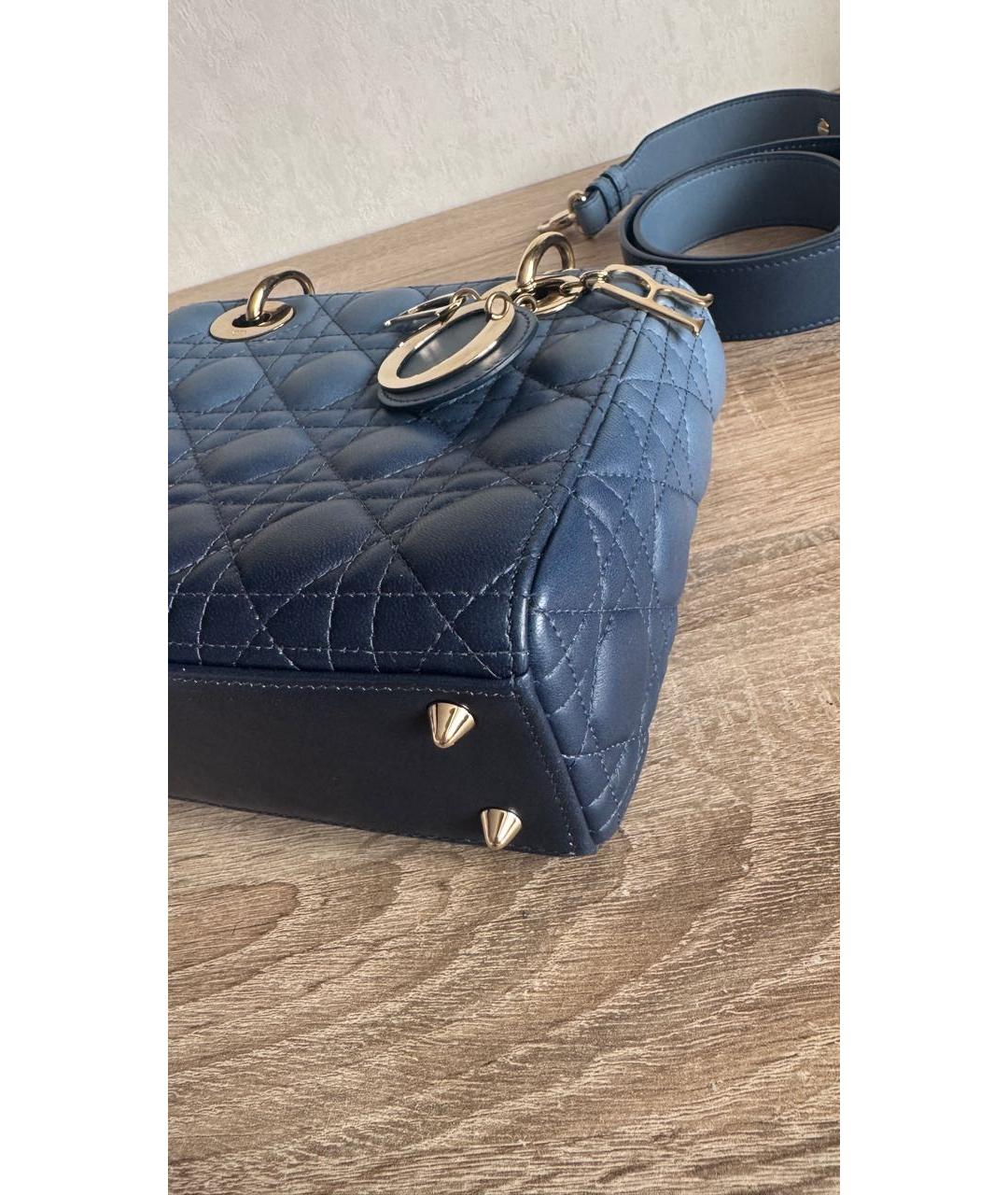 CHRISTIAN DIOR Синяя кожаная сумка с короткими ручками, фото 4