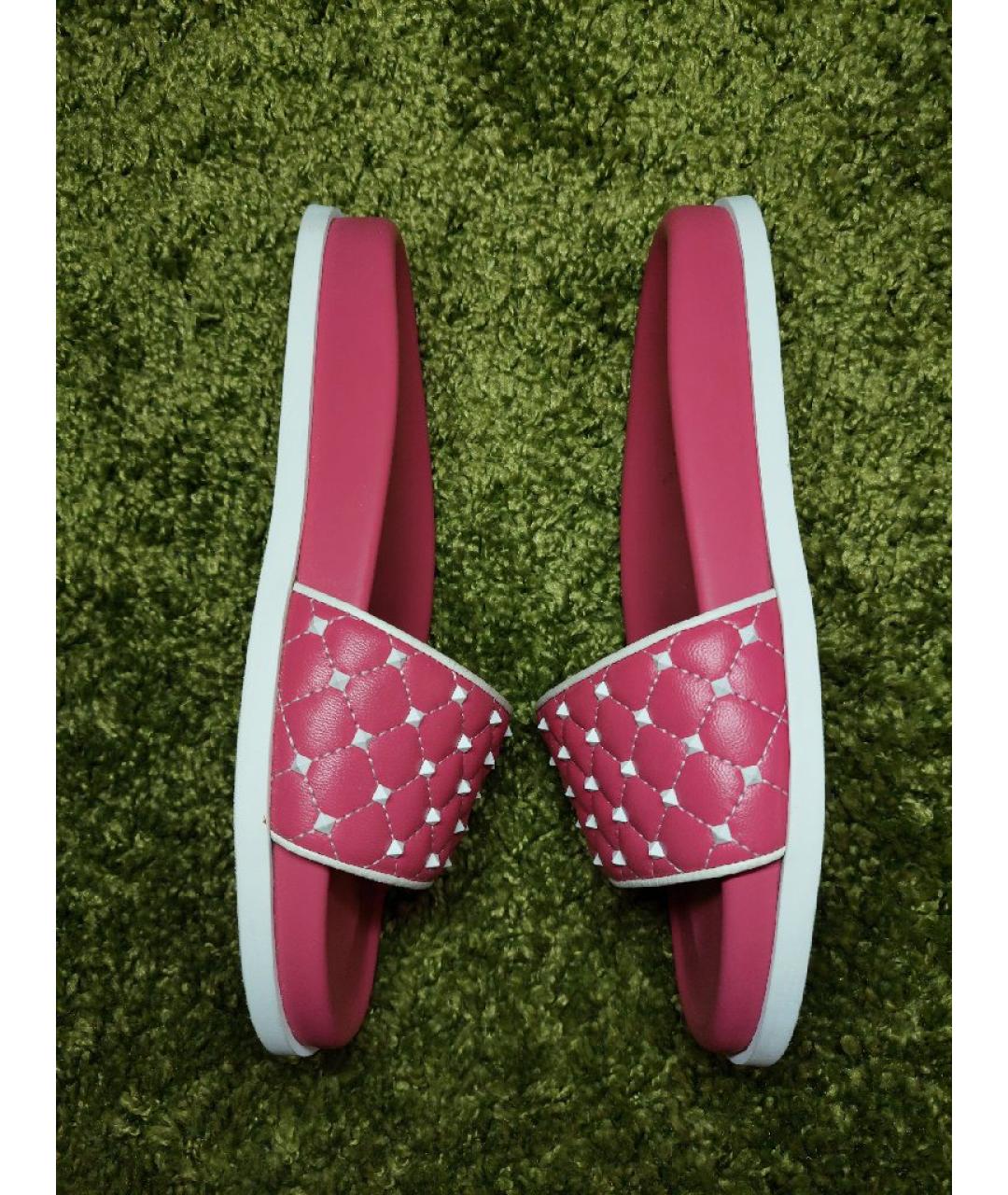 VALENTINO Розовые кожаные шлепанцы, фото 3