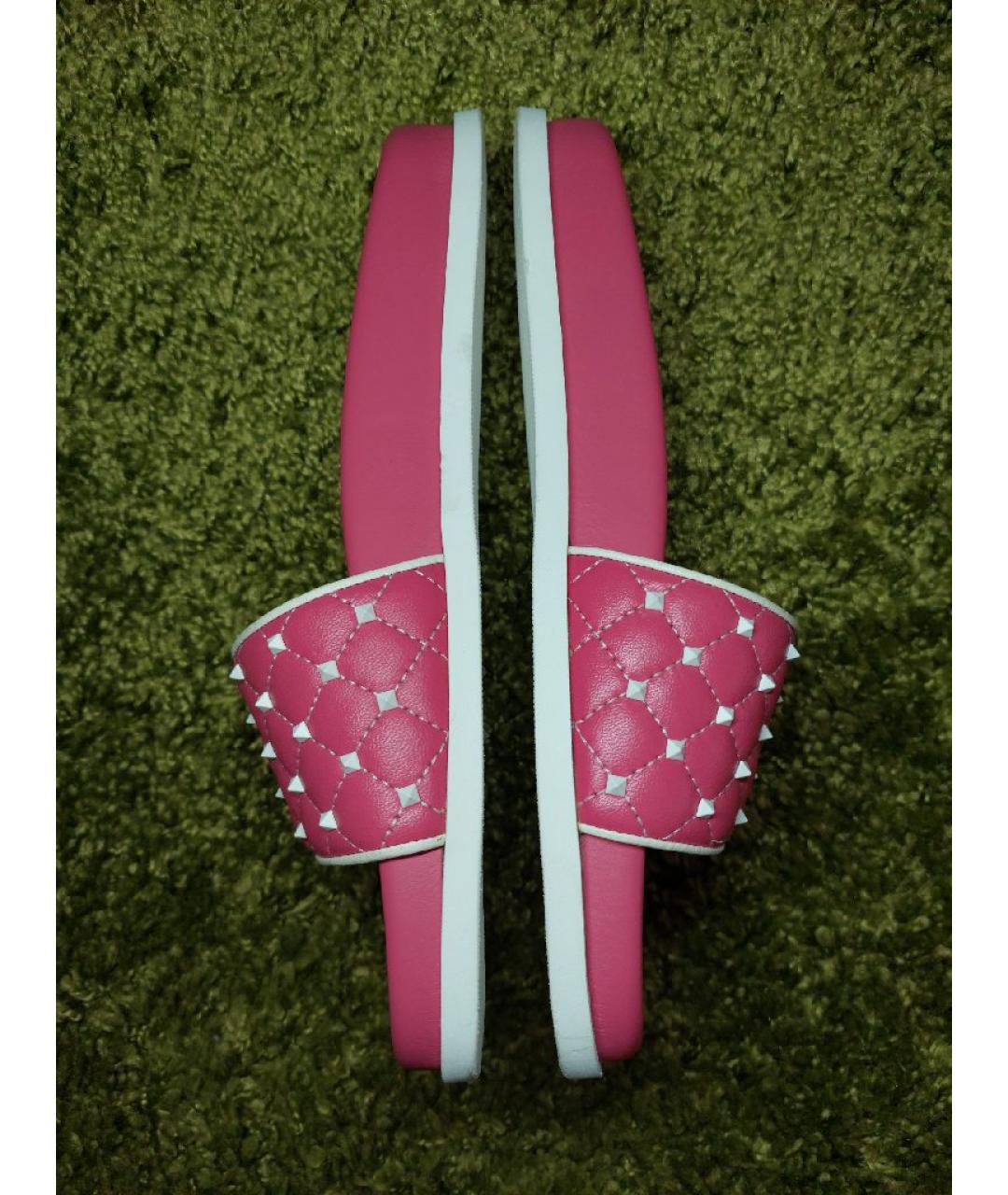 VALENTINO Розовые кожаные шлепанцы, фото 4