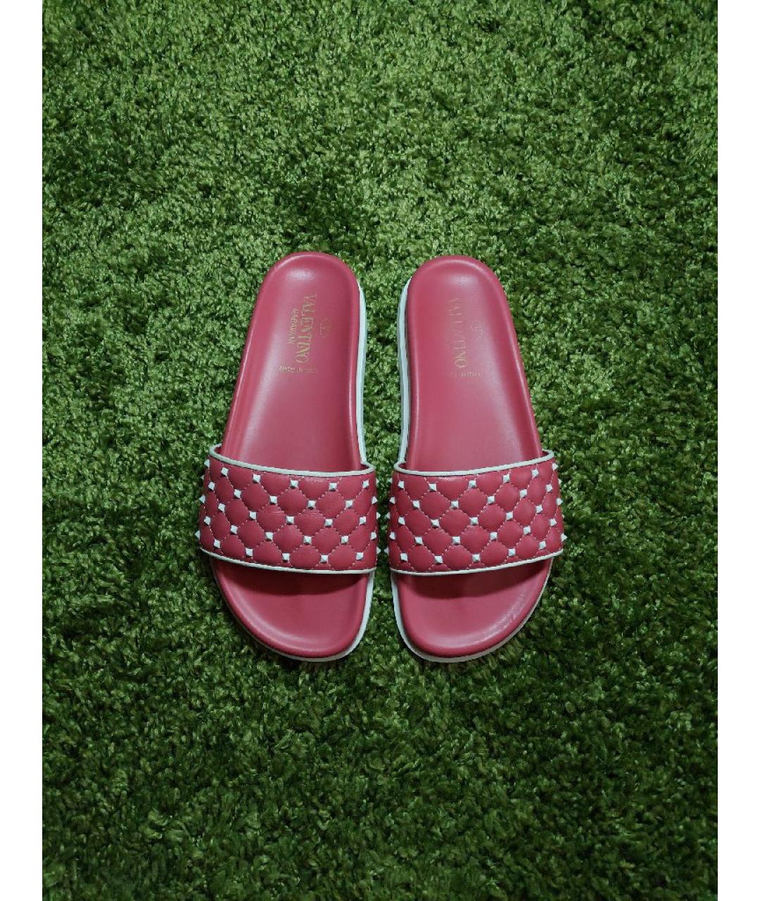 VALENTINO Розовые кожаные шлепанцы, фото 2