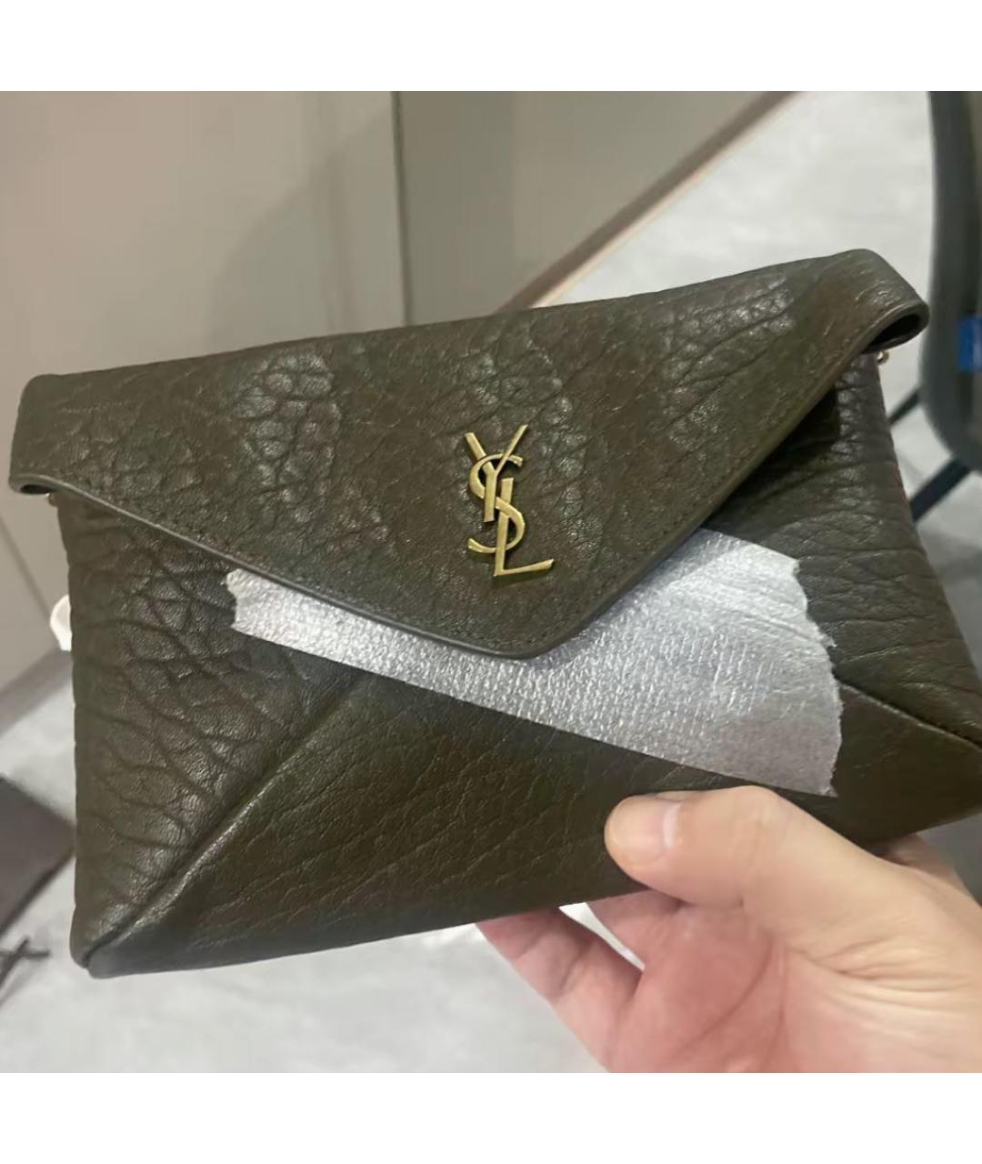 SAINT LAURENT Хаки кожаная сумка через плечо, фото 6