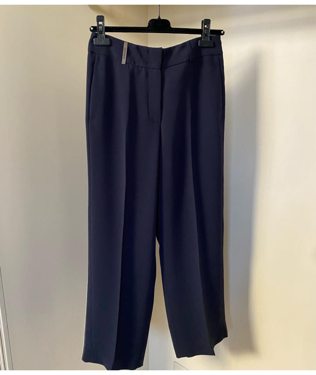 PESERICO Темно-синие полиэстеровые прямые брюки, фото 5