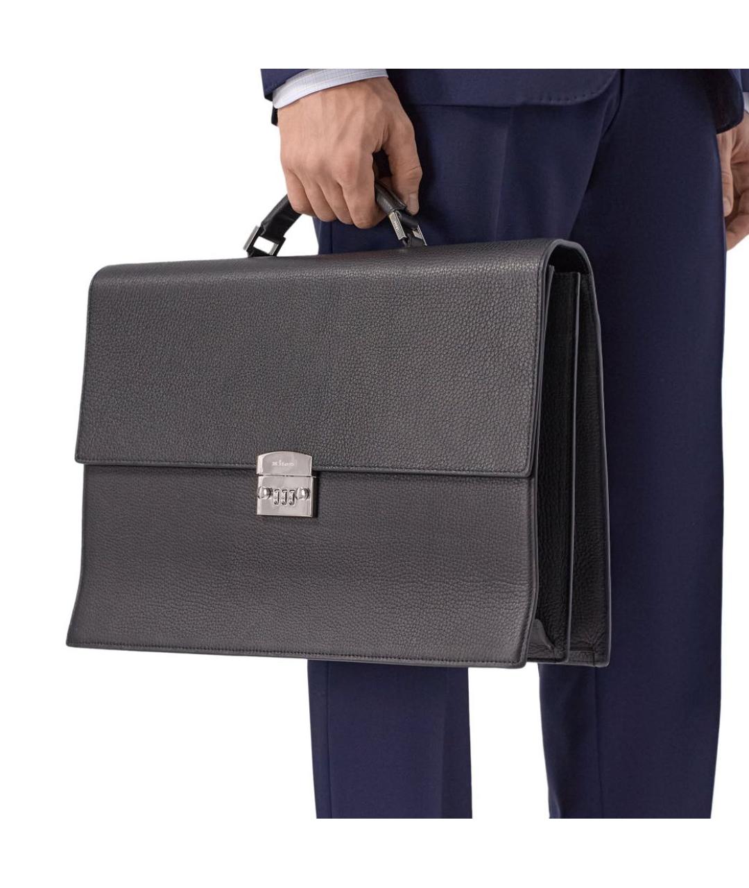 KITON Черный кожаный портфель, фото 2