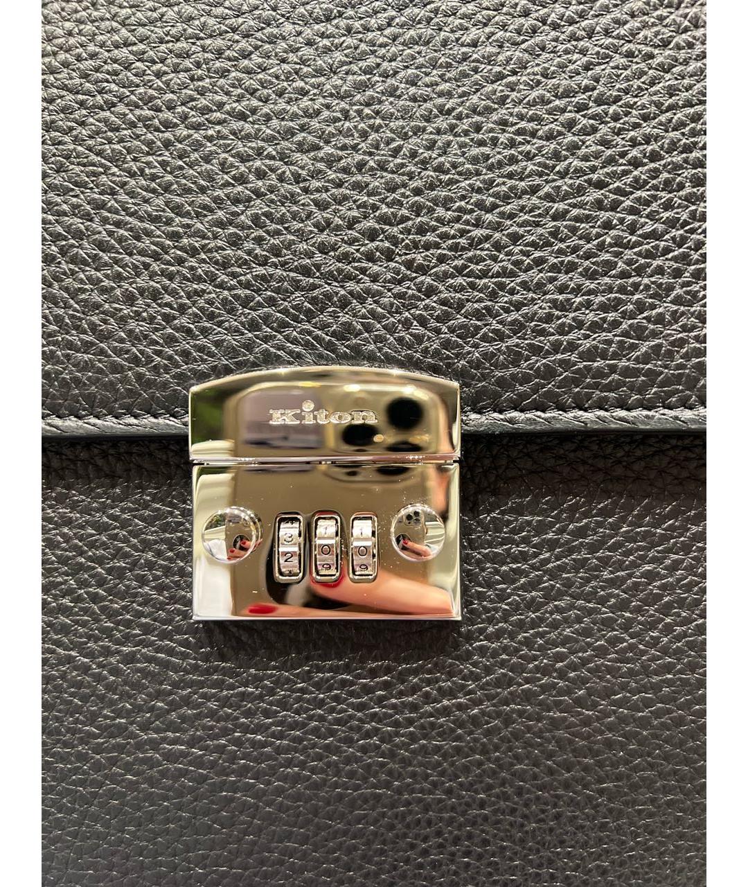 KITON Черный кожаный портфель, фото 6