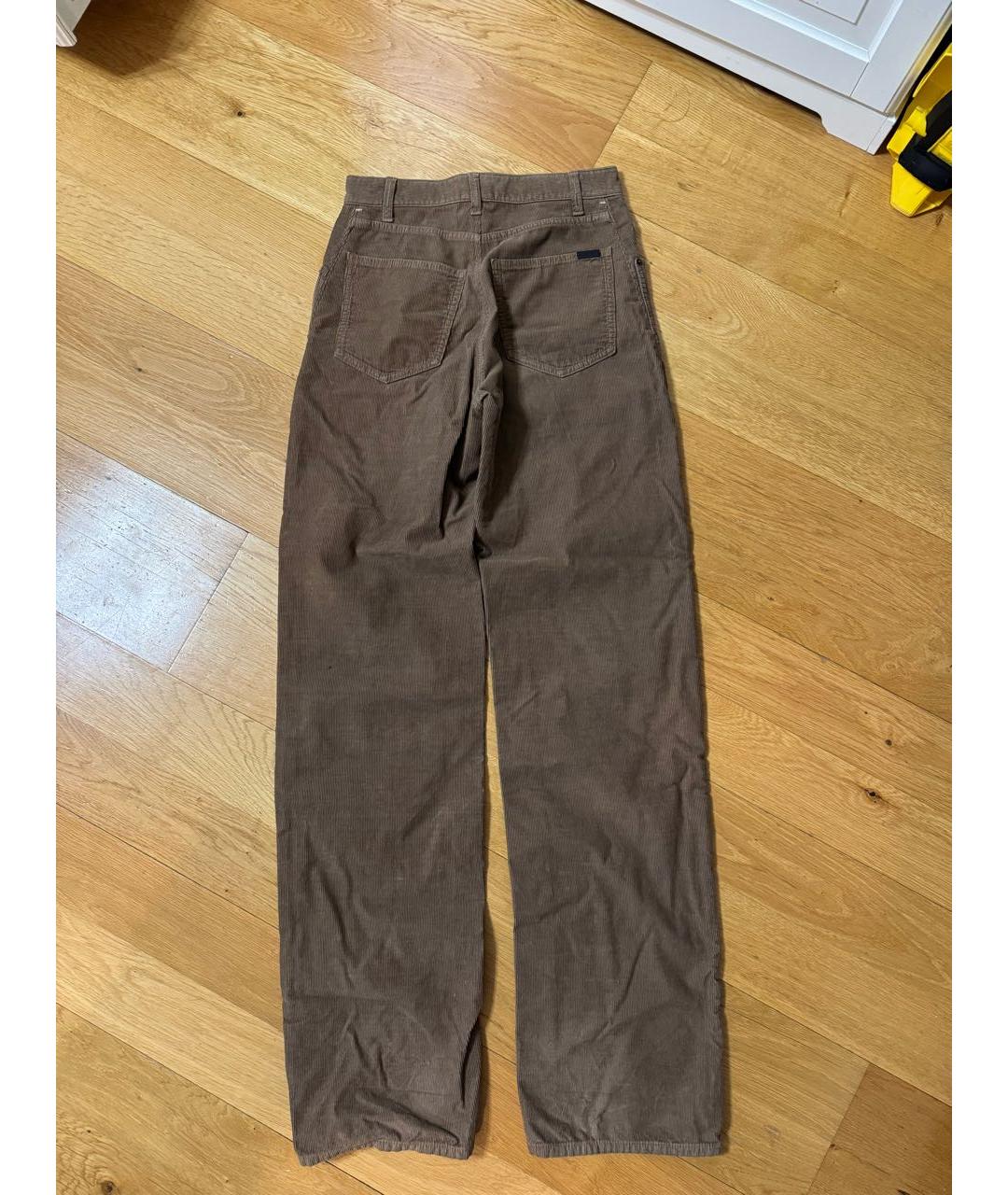 SAINT LAURENT Коричневые хлопковые прямые брюки, фото 2