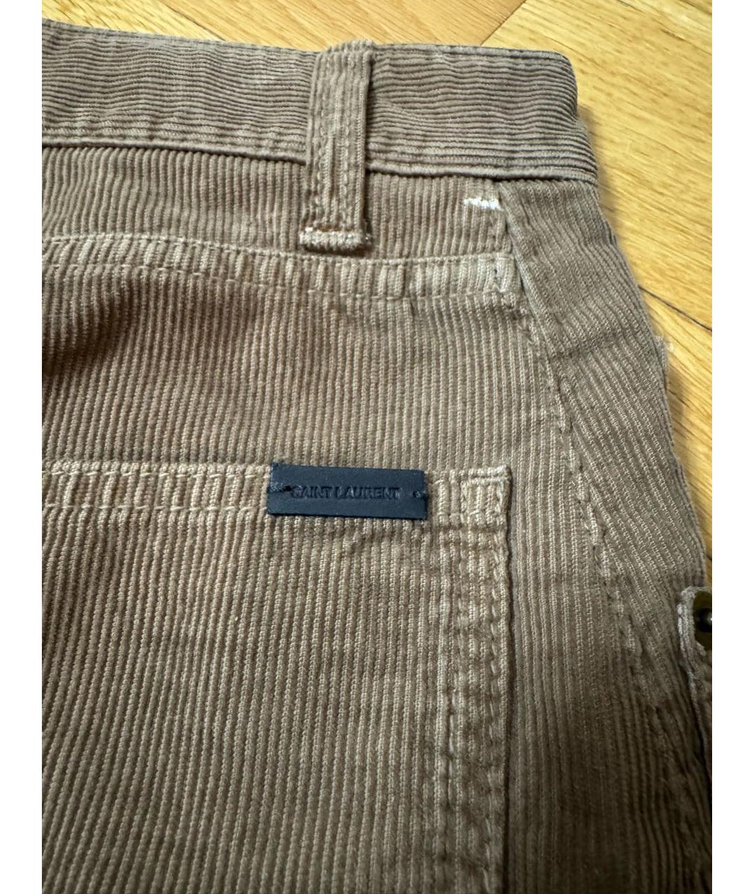 SAINT LAURENT Коричневые хлопковые прямые брюки, фото 4